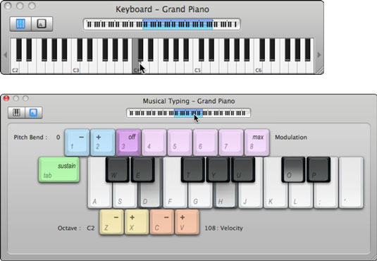 Open piano keyboard on garageband mac software